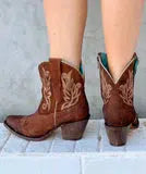 A4257 Women's Brown Western Cowgirl Leather Ankle Boots - Comfortable & Stylish for Rodeo, Country Dancing & Everyday Wear