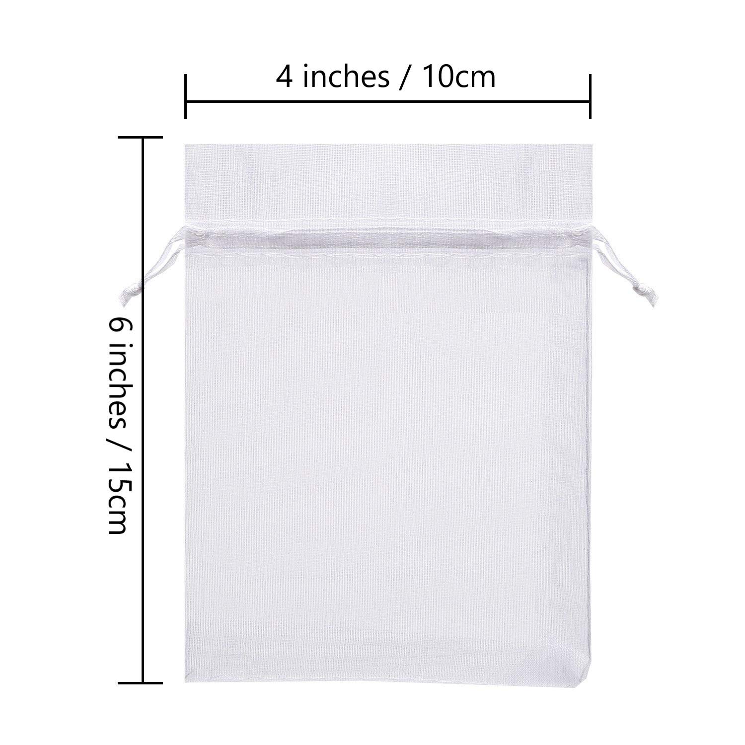 100-Piece 4x6 Inch White Organza Drawstring Gift Bags - Wedding Favors, Party Supplies, Jewelry Pouches & Candy Bags for Bridal Showers, Baby Showers & Travel Essentials