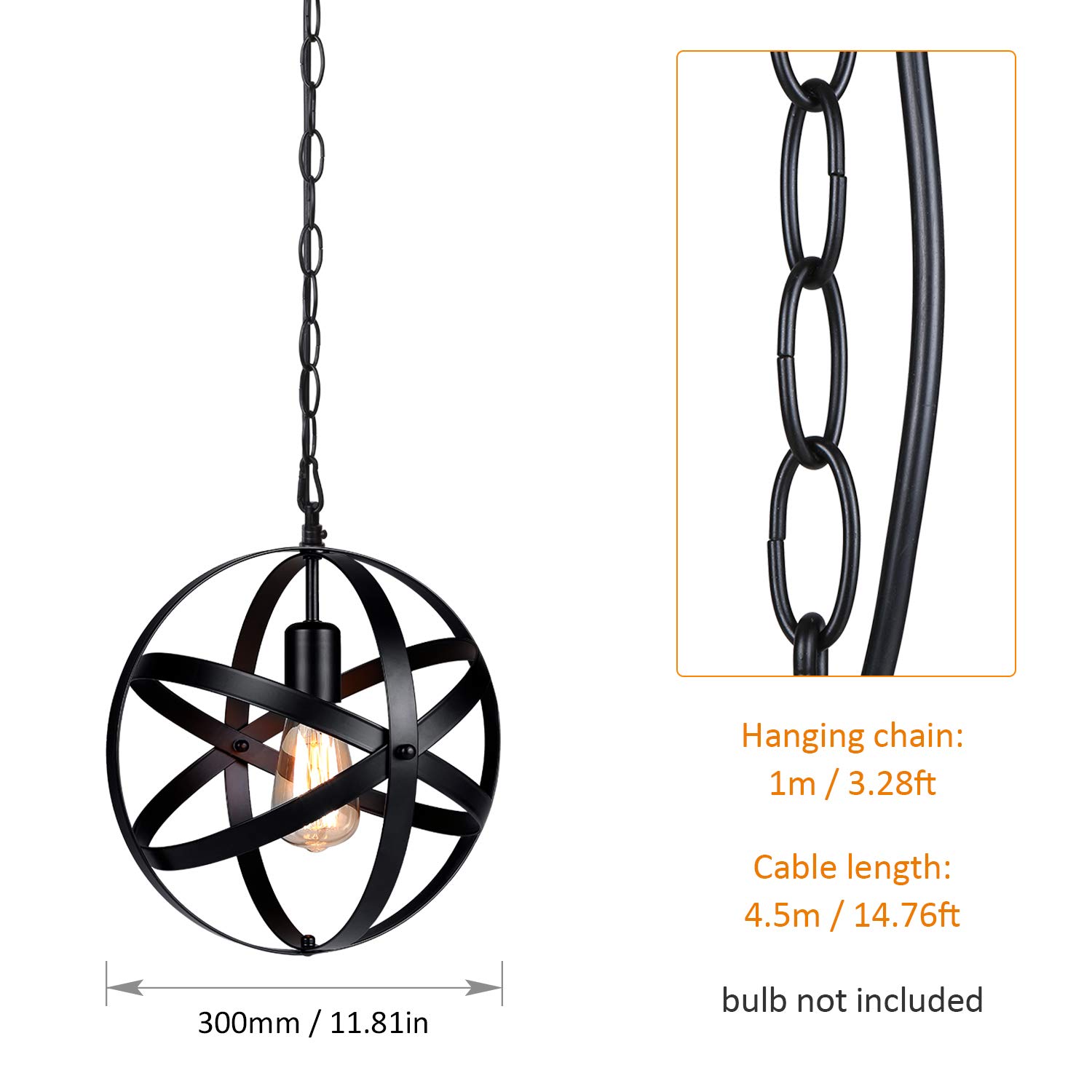 Tomshine Rustic Metal Plug-in Pendant Light - Farmhouse Chandelier for Kitchen, Dining Room, Bedroom & Living Room | Easy Installation Hanging Light Fixture for Home Decor