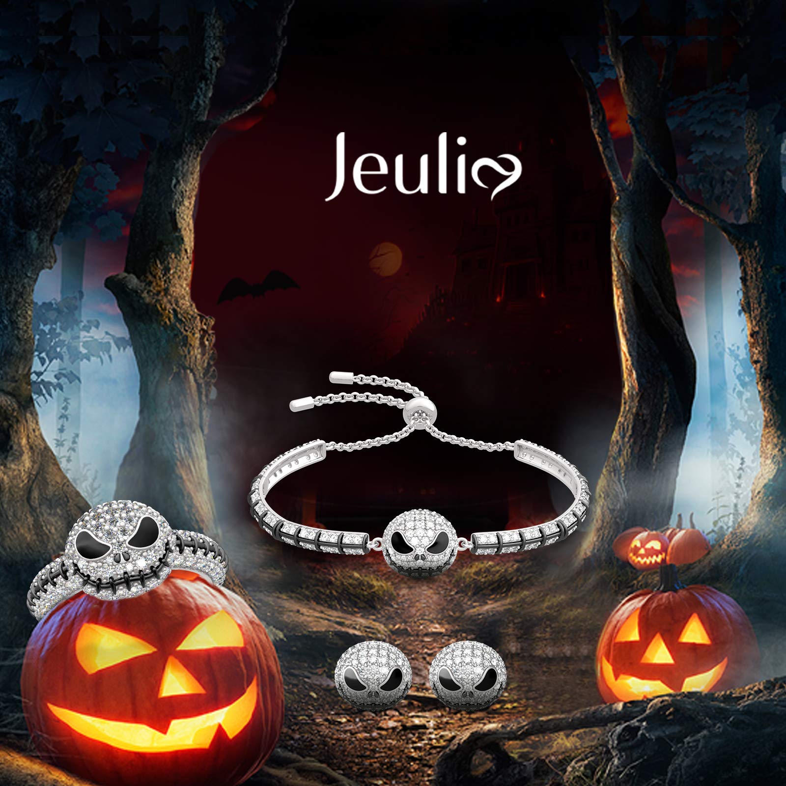 Jeulia The Nightmare Before Christmas Jack Skull Sterling Silver Bracelet for Women - Gothic Jewelry Gift for Bride, Halloween Party Accessory, Cosplay Costume Jewelry