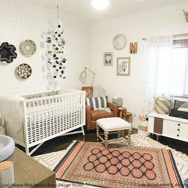 Loose Weave Wall Stencil - DIY Home Decor Painting Template for Boho & Farmhouse Style - Perfect for Bedroom, Living Room, and Accent Walls