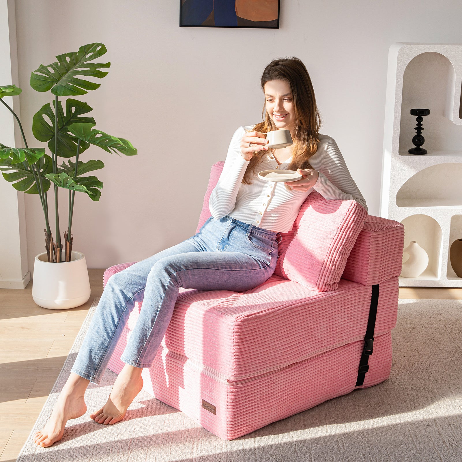 MAXYOYO Convertible Folding Sofa Bed - Comfortable High Density Support Foam for Living Room, Bedroom & Small Spaces (Pink) | Perfect for Guest Sleeping, Studio Apartments & Cozy Lounging
