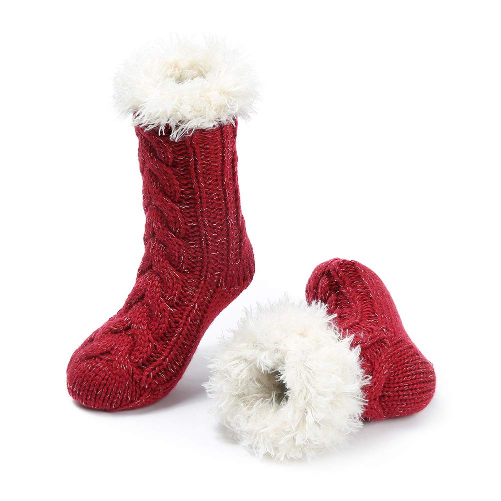 Maamgic Women's Knit Sherpa Slipper Socks - Warm Fleece Winter Booties for Home