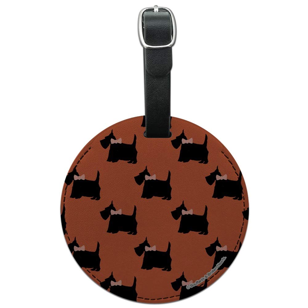 Round Leather Luggage Tag with Scottie Dog & Bow Design - Durable Suitcase ID Tag for Carry-On Bags - Perfect for Travel, Business Trips & Vacation Identification