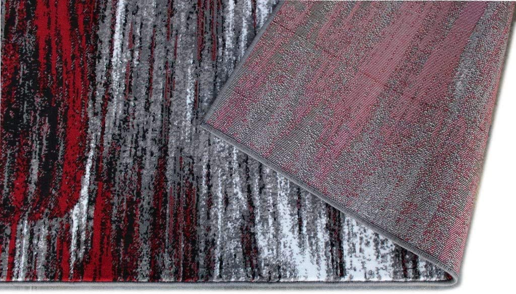 Large Modern Abstract Red Grey Black Area Rug 5’3”x7’5” - Soft Living Room Rug, Office & Kitchen Carpet - Perfect for Home Decor, Workspace & Dining Areas