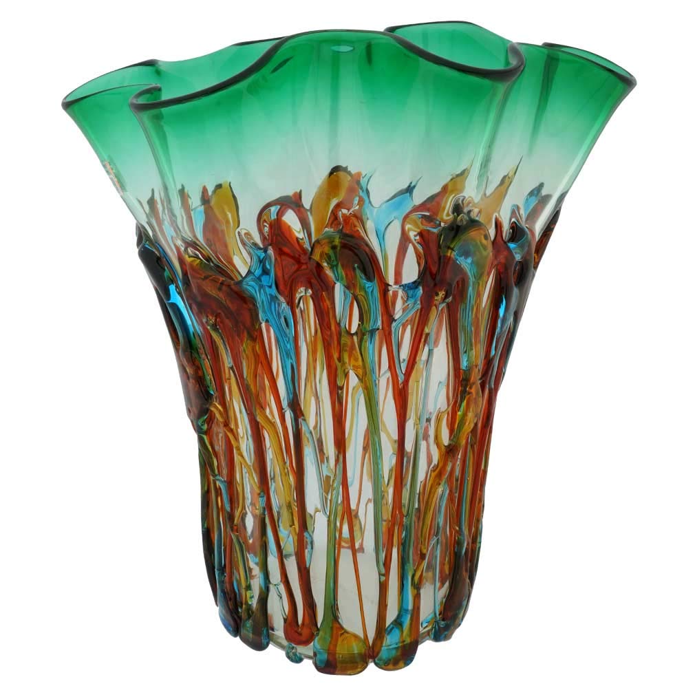 Murano Glass Oceanos Abstract Art Vase - Handmade Venetian Green Glass Vase for Home Decor, Wedding Centerpiece & Luxury Gift