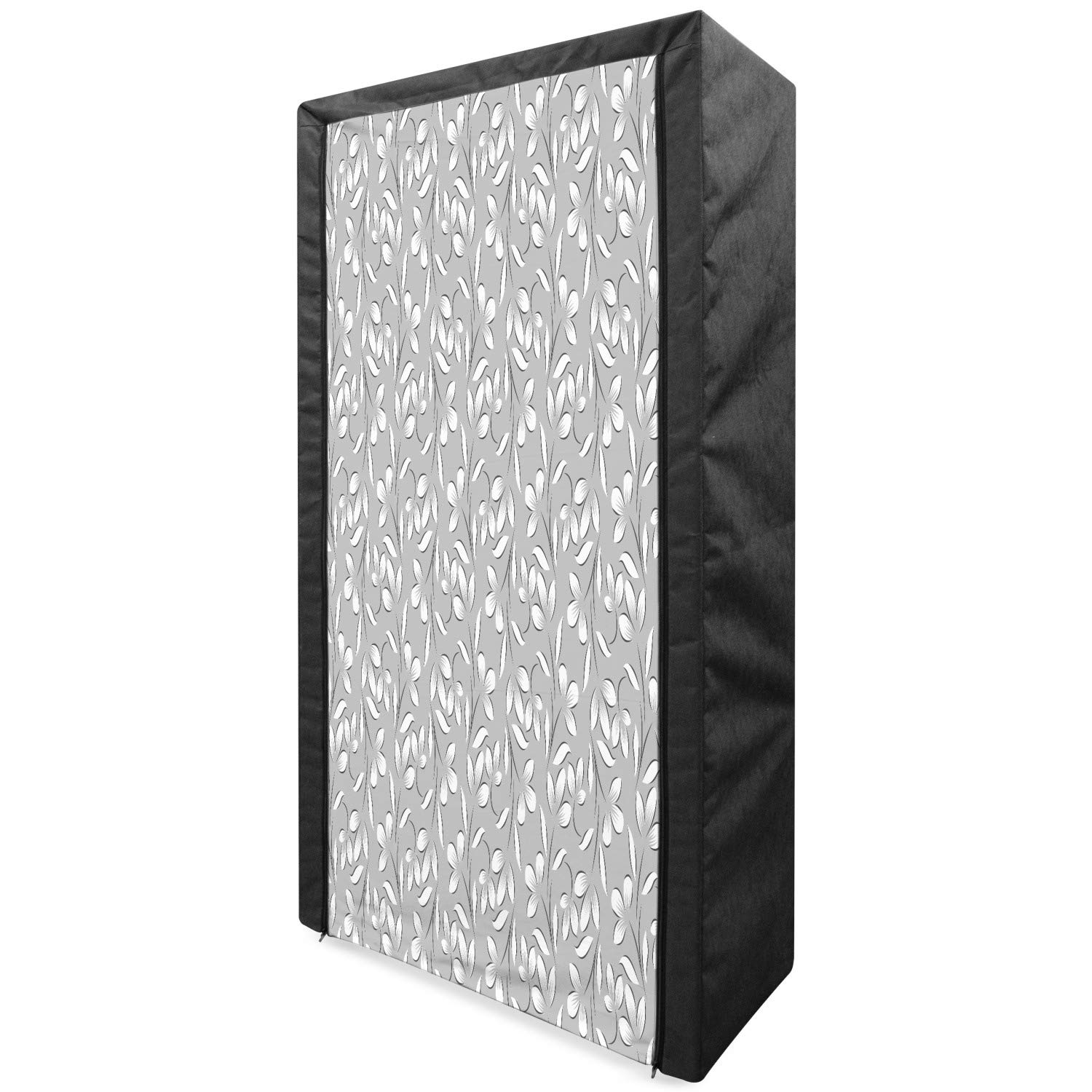 Ambesonne Grey Portable Fabric Wardrobe with Floral Paisley Design - Vintage Style Clothing Organizer with Shelves, 33.5 Inch, Grey White - Perfect for Bedroom, Closet, Dorm Room, and Small Space Storage Solutions