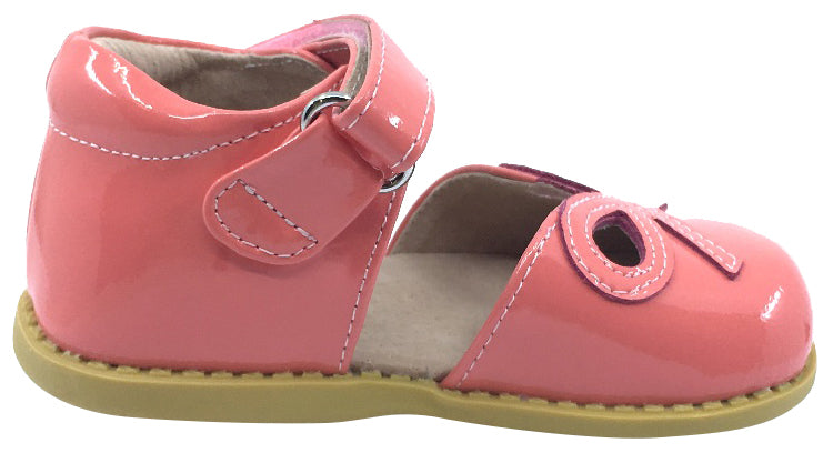 Livie & Luca Girls' Coral Pink Patent Leather Mary Jane Flats with Bow Cut-Outs - Perfect for School, Parties & Special Occasions