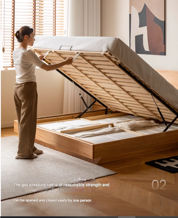 Solid Oak & Black Walnut Wood Floating Platform Bed with LED Lighting - Modern Bedroom Furniture for Contemporary Home Decor