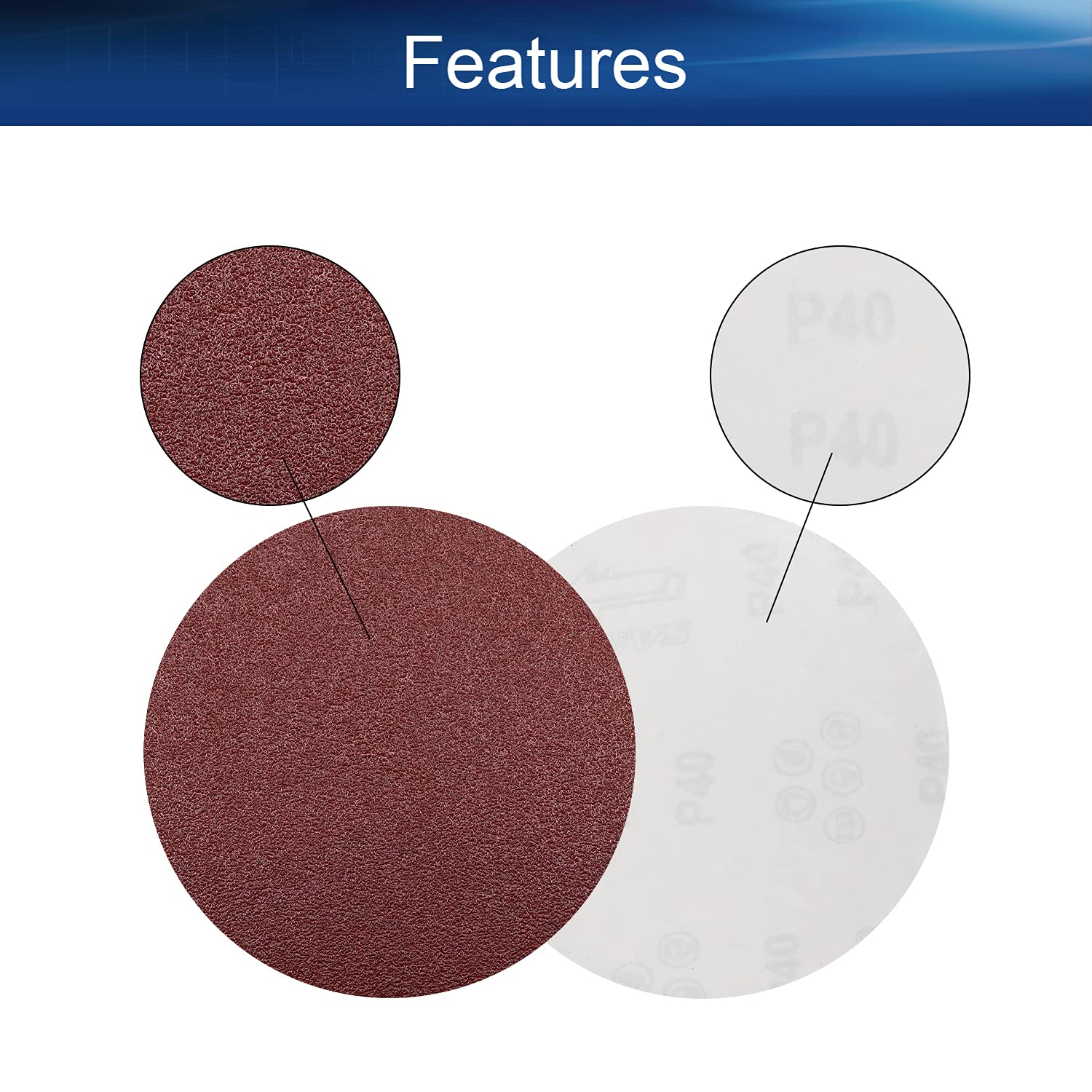 Auniwaig 6-Inch Self-Adhesive Sanding Discs - 40 Grit PSA Aluminum Oxide Sandpaper (20 Pack) for Random Orbital Sanders, Drills & Rotary Tools - Perfect for Woodworking, Metal Polishing & DIY Projects