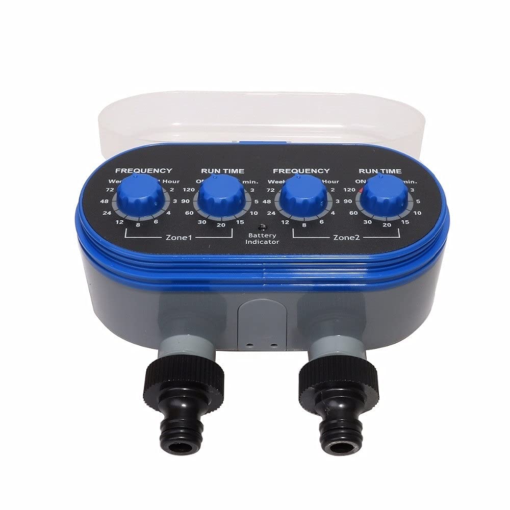 Automatic Water Timer for Garden - 2 Outlet Electronic Irrigation Controller with 4 Dials, Waterproof & Durable Outdoor Plant Watering System | Perfect for Lawn, Flower Beds & Vegetable Gardens