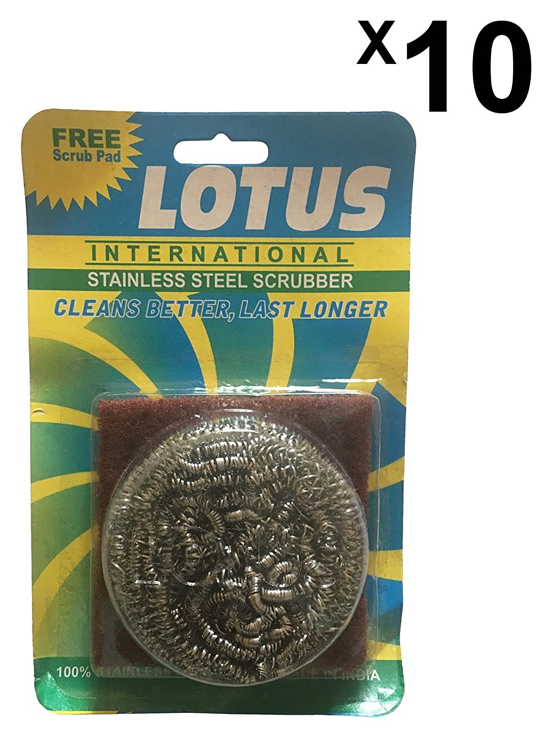 Lotus Multipurpose Scrubber with Scrub Pad - 10 Pack Grey Cleaning Sponges for Kitchen, Bathroom, Dishes & Household Cleaning - Heavy Duty Scouring Pads for Tough Stains & Grease Removal