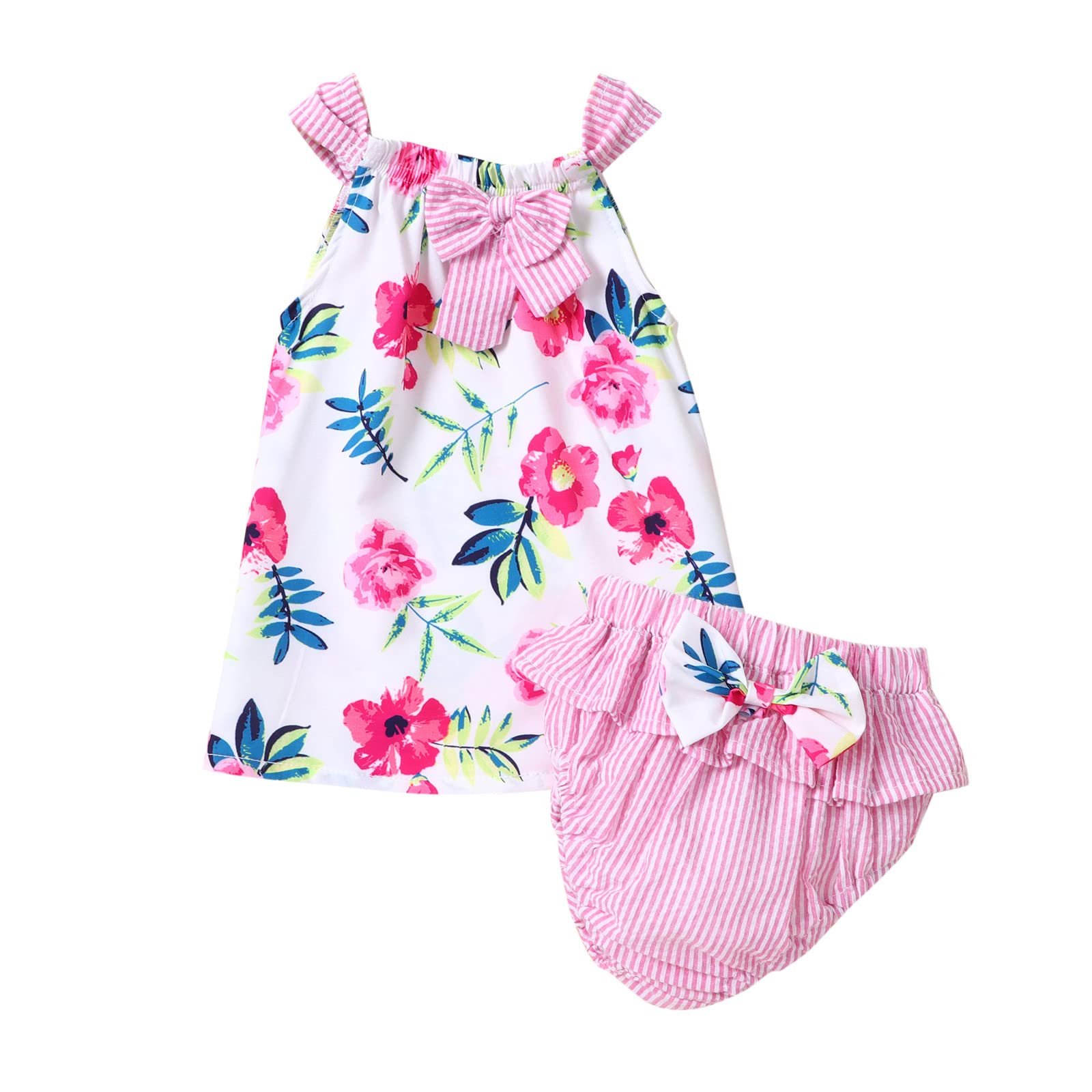 Floral Print Sleeveless Top & Striped Bowknot Shorts Set for Toddler Girls | Summer Baby Clothes Outfit | Playtime, Beach & Casual Wear