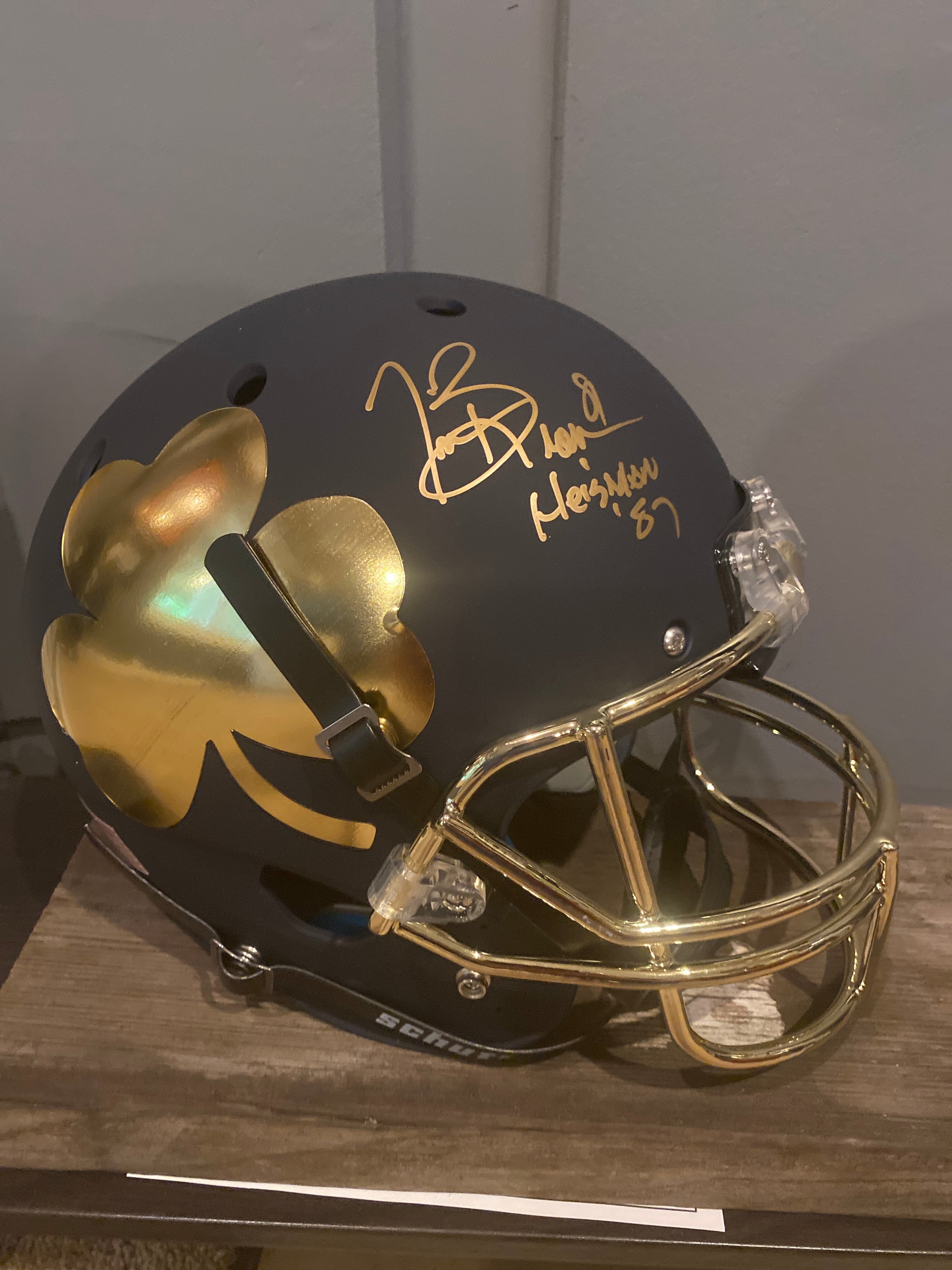 Tim Brown Autographed Notre Dame Fighting Irish Shamrock Alternate Full Size Football Helmet with 