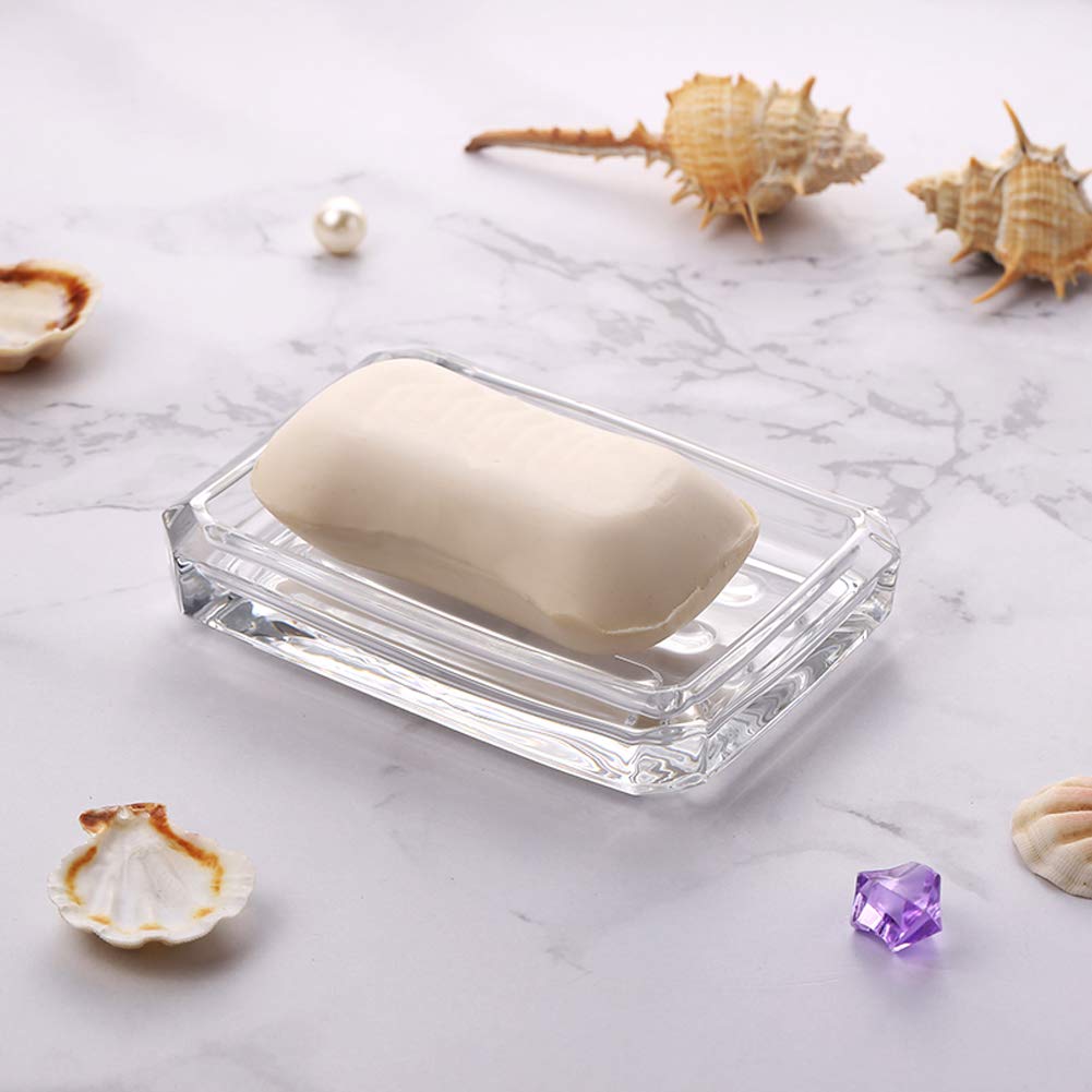 Luzen 1PC Rectangle Glass Soap Dish - Bar Soap Holder & Saver Tray for Shower, Bathroom, Kitchen - Clear Durable Soap Case for Wet Areas - Perfect for Liquid & Bar Soap Storage