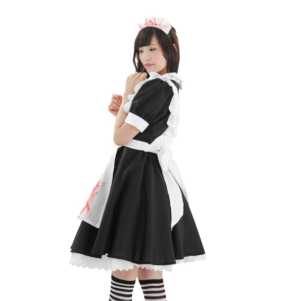Sexy Gothic Lolita Costume for Women - Halloween Cosplay, Maid Outfit with Blood Stains for Anime Conventions & Themed Parties