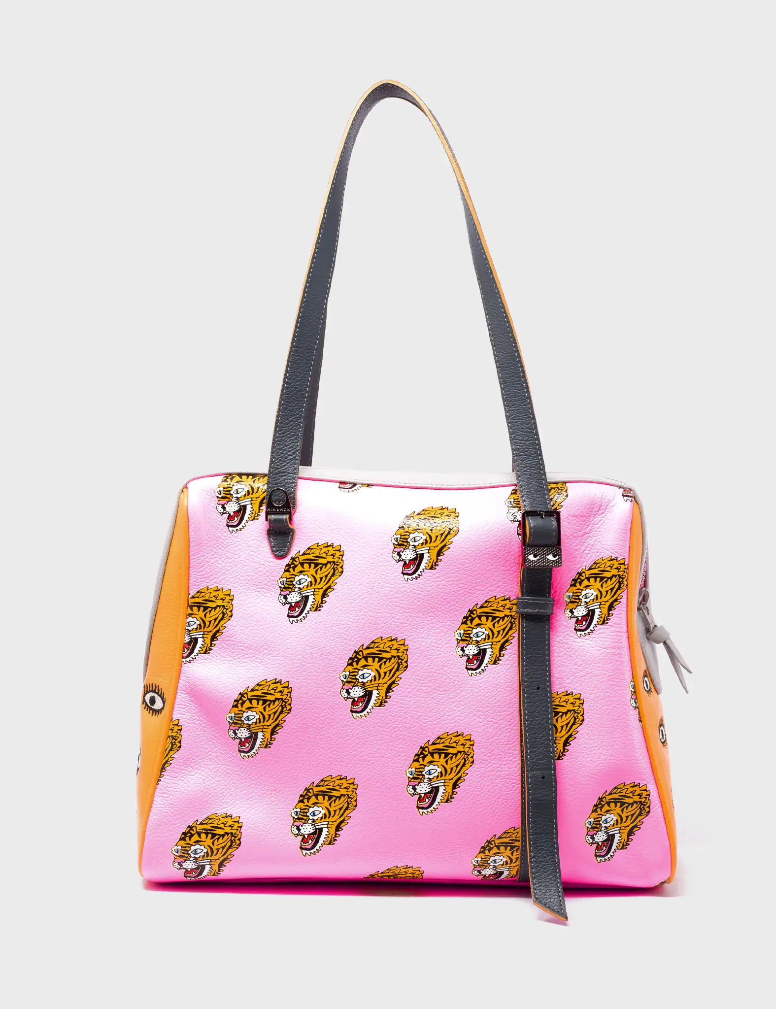 Esther Bubblegum Pink Satchel Bag with Blazing Tiger Print - Trendy Women's Crossbody Purse for Casual Outings & Date Nights