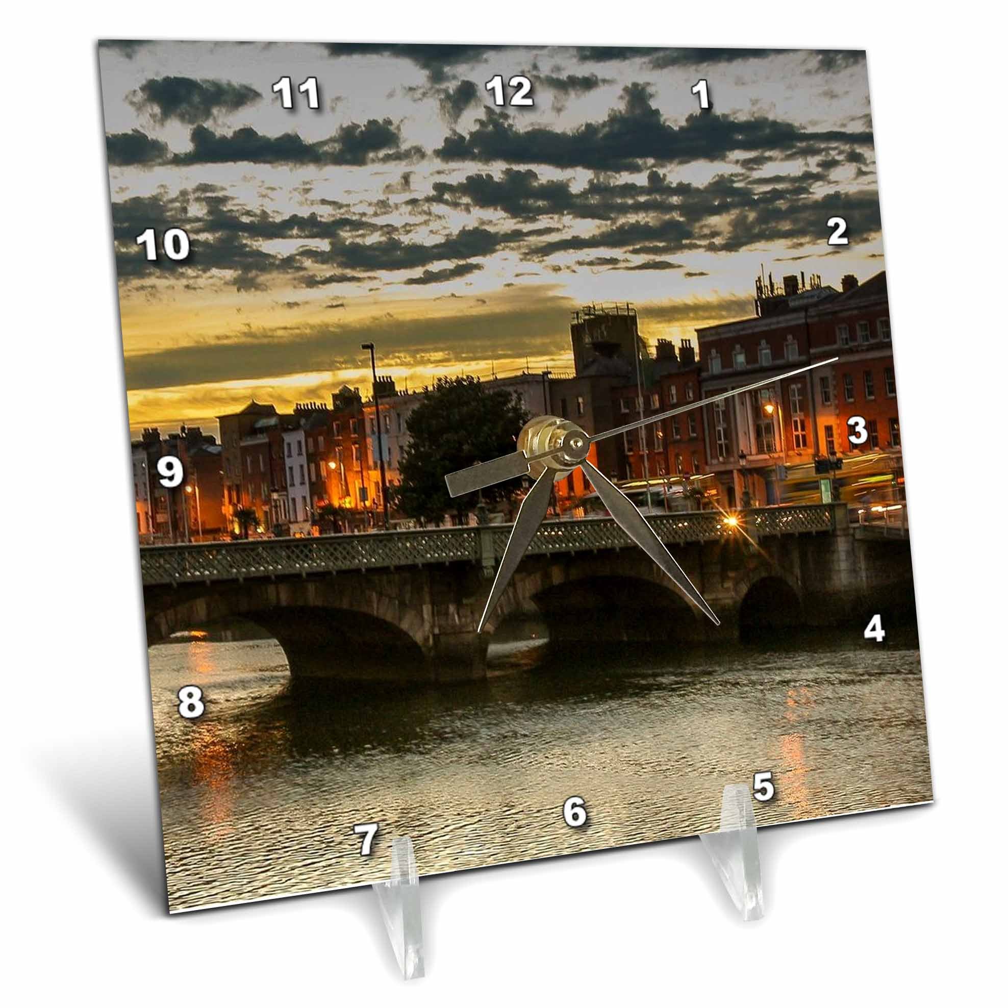 3D Rose Dublin Ireland City Skyline Desk Clock - 6 x 6 Inches - Stylish Office Decor, Home Accessory & Gift Idea for Travel Lovers