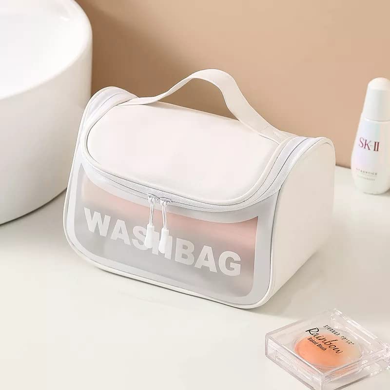 VALAMJI Clear PVC Zipper Cosmetic Travel Bag - Waterproof Toiletry Organizer for Makeup, Shampoo, Skincare - Portable Wash Bag for Women & Girls - Perfect for Travel, Gym, Camping & Daily Use