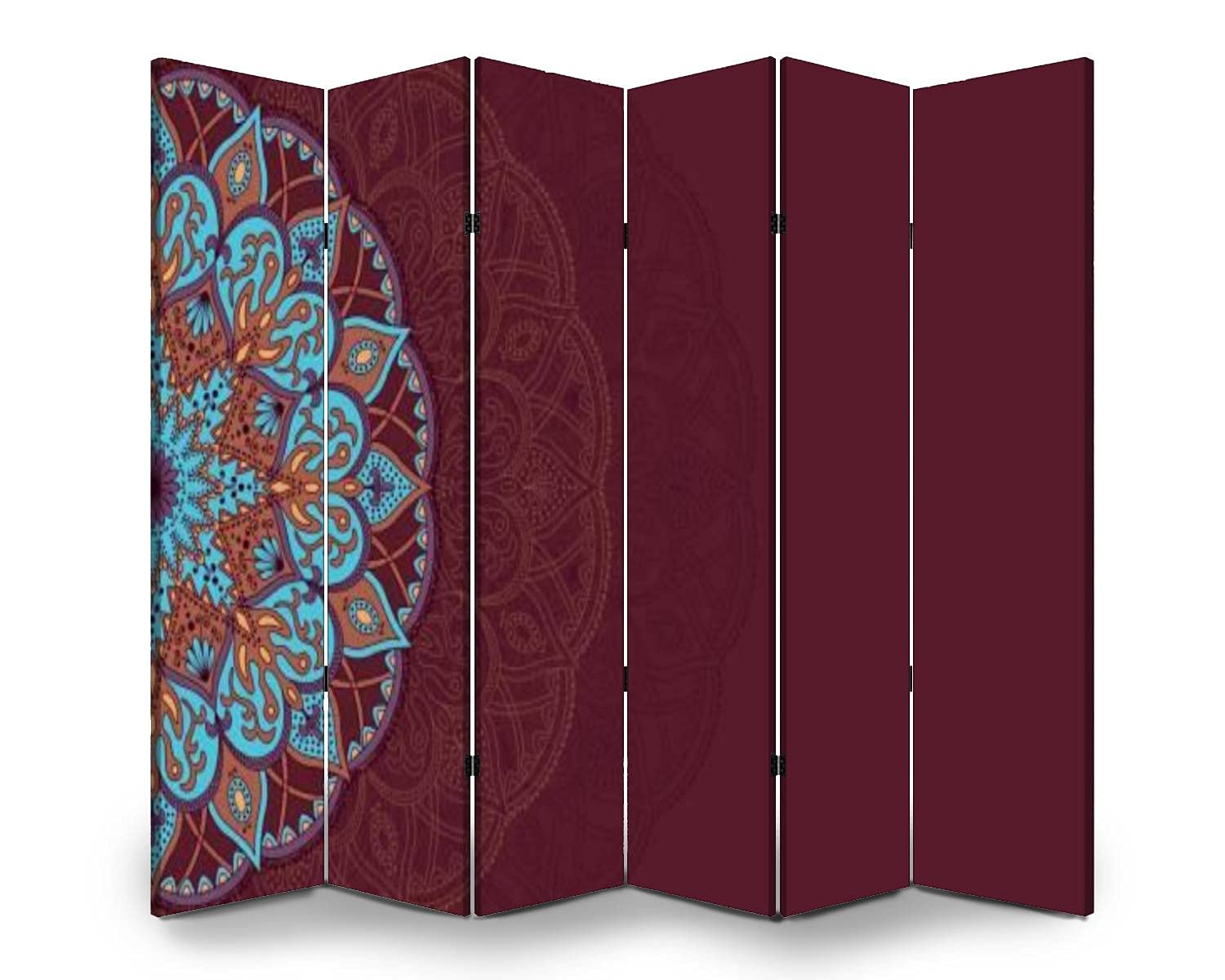 6-Panel Folding Room Divider Screen - Freestanding Privacy Partition with Mandala Design for Home & Office | Indoor/Outdoor Use for Living Room, Bedroom, Patio, and Event Spaces