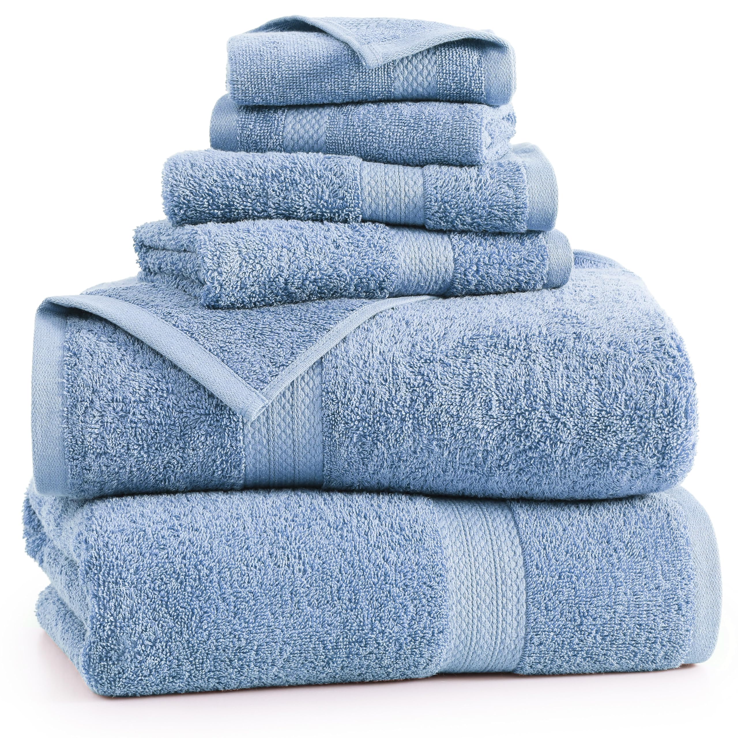 Premium 100% Cotton Bath Towels Set of 6 - Extra Large Hotel Quality Towels (2 Bath, 2 Hand, 2 Washcloths) | Soft & Absorbent for Spa, Gym & Luxury Bathroom | Cerulean Blue