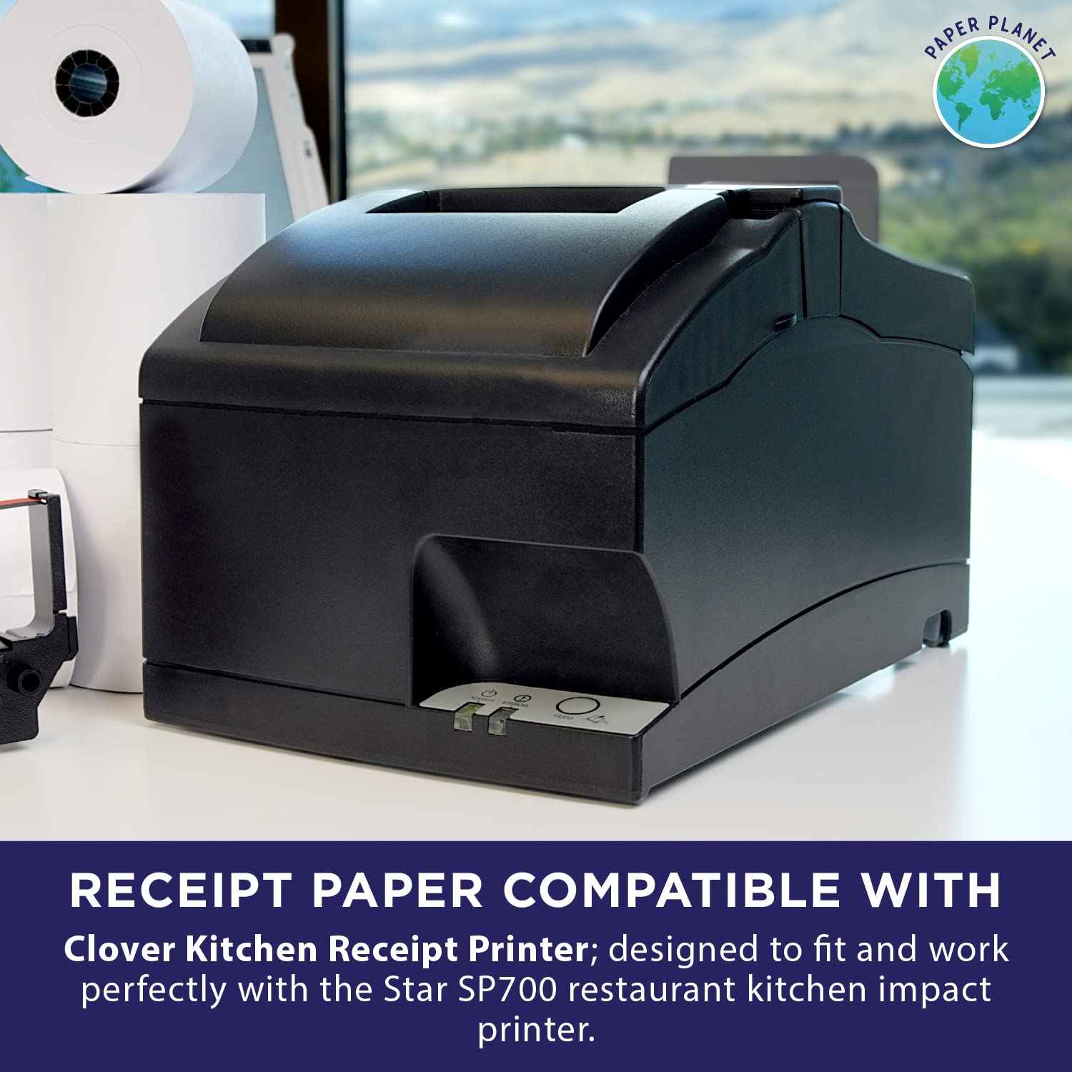 Clover Kitchen Receipt Printer Paper - 20 Rolls 1-Ply Bond Paper with Ribbon for Star SP700 & SP700 Ink Printer | Thermal Credit Card Receipt Paper for Restaurants, Cafes & Retail Stores | Durable & High-Quality Printing Solution