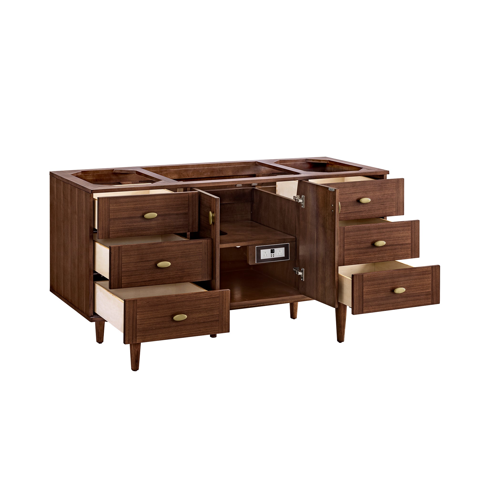 Amberly 60 Inch Single Bathroom Vanity - Mid Century Modern Walnut Finish for Small Space & Powder Room Decor