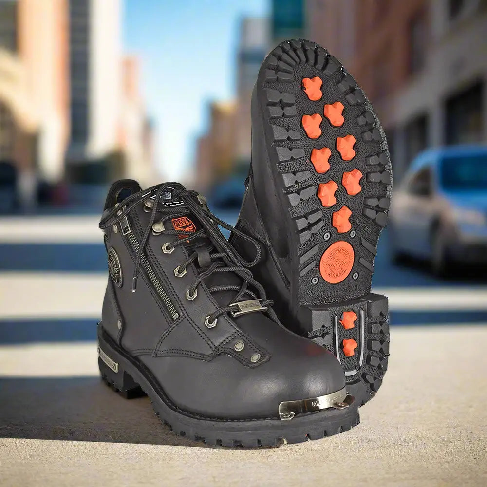 Milwaukee Leather Men's 6-Inch Double Zip Lace-Up Motorcycle Boots - Durable Riding Boots for Cruiser & Sport Bikes - Perfect for Long Rides & Daily Commuting