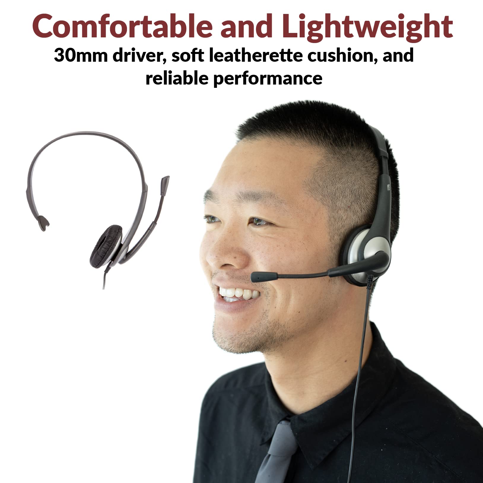 Cyber Acoustics AC-104 Mono Headset with Microphone - Lightweight Single-Ear Headphones for K12 Students, Online Learning & Virtual Classrooms - Durable School Headset for Distance Education (Gray)