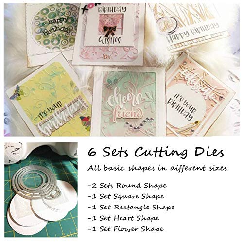 BENECREAT 6 Sets Cutting Dies - 38pcs Metal Stencils for Scrapbooking, Card Making & DIY Crafts - Floral, Heart & Square Embossing Dies for Mother's Day, Wedding Invitations & Photo Albums