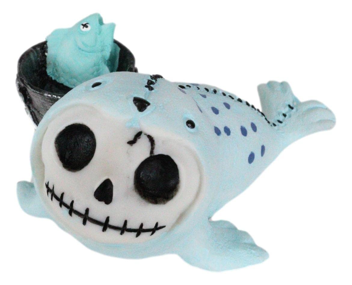 Ebros Gift Nautical Marine Furry Bones Rollie The Seal with Bucket of Fish Skeleton Monster Voodoo Costume Collectible Figurine - Halloween Decor, Macabre Home Display, Unique Gift for Horror Fans