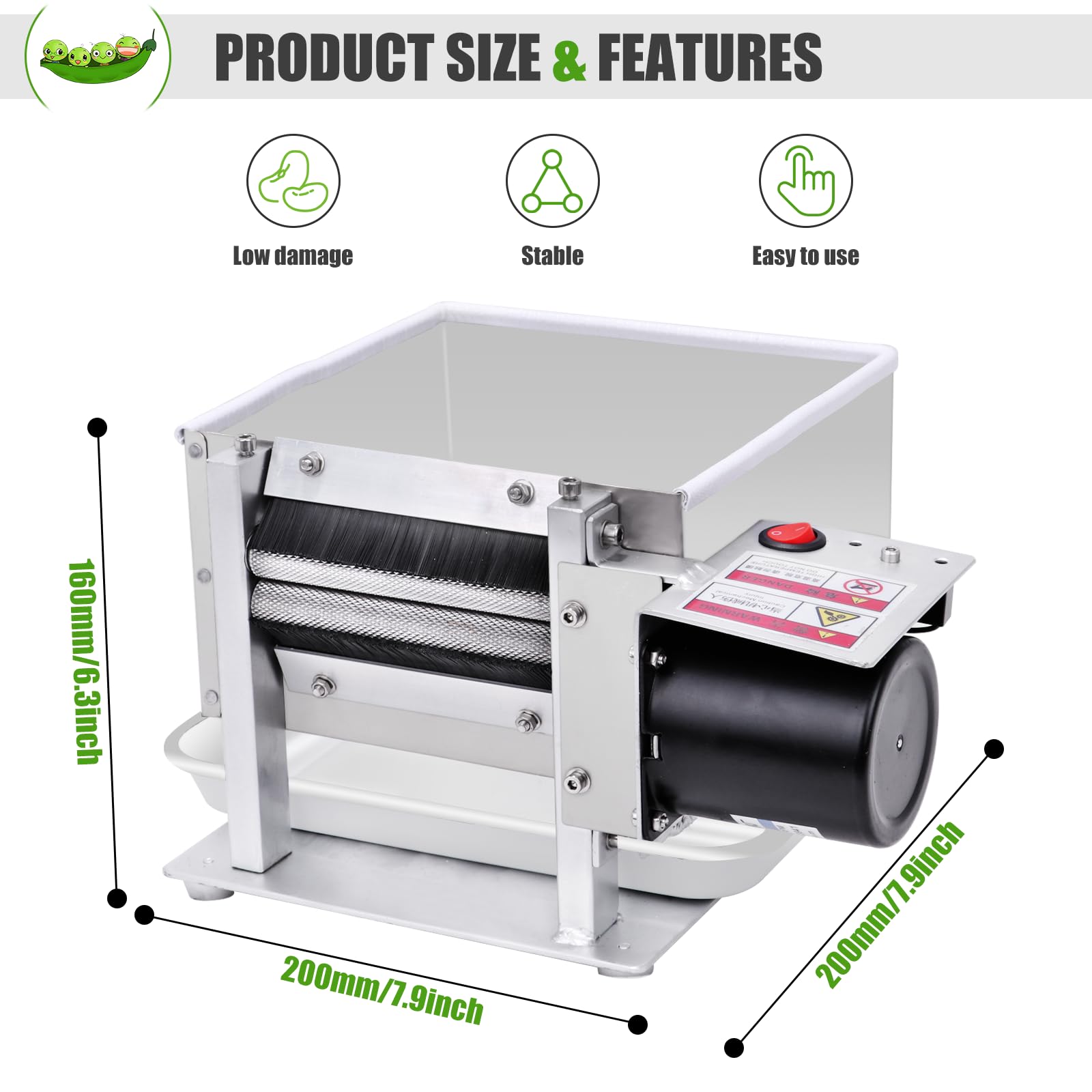 Electric Pea Sheller Machine 110V - Semi-Automatic Pea & Bean Sheller for Commercial & Home Use - Efficient Peeling Machine for Peas, Beans & Legumes - Perfect for Farmers Markets, Restaurants & Home Kitchens