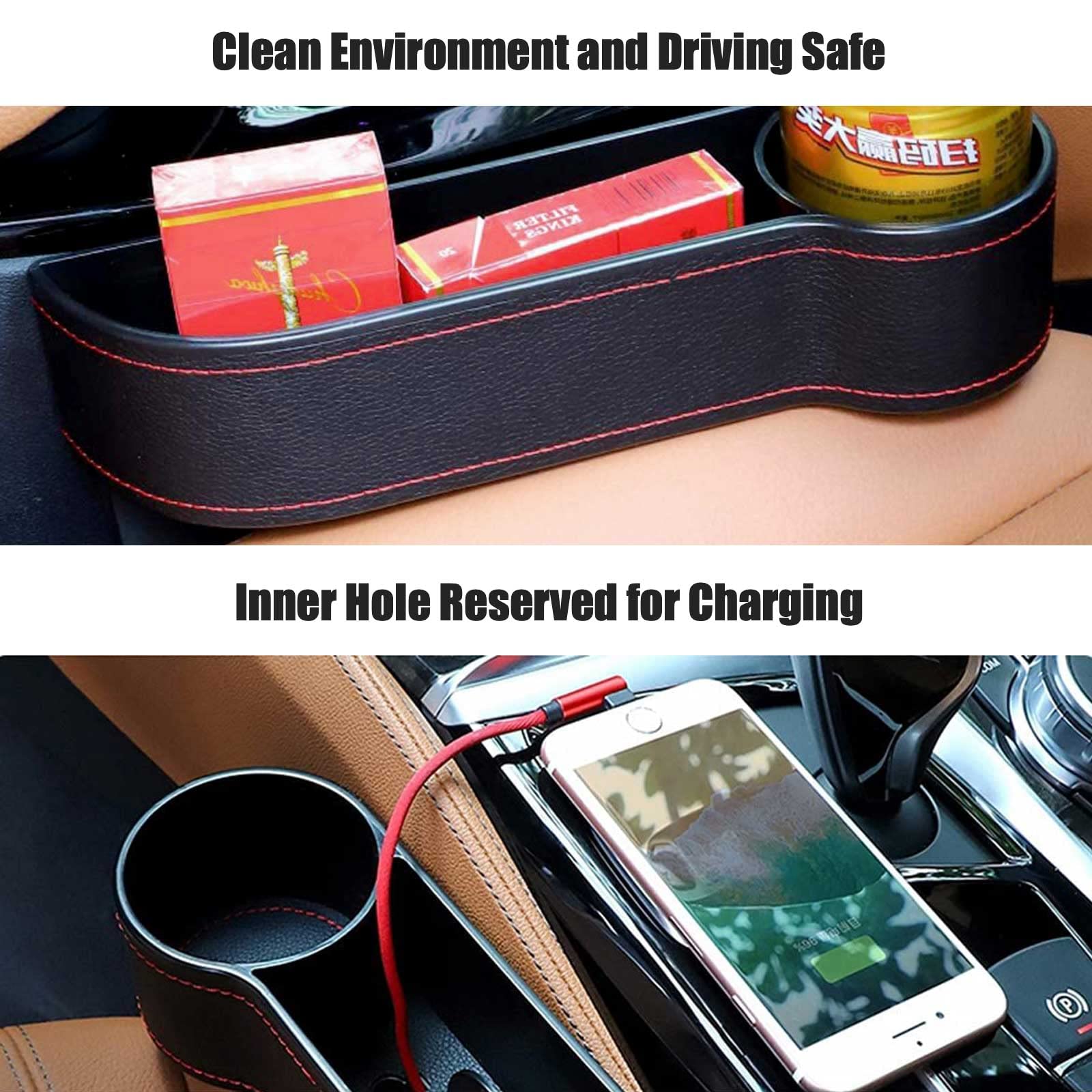 Premium Car Seat Gap Filler (2-Pack) - Multifunctional Leather Car Seat Organizer for Phones, Keys & Small Items | Safe & Stylish Storage Solution Between Seats & Console | Perfect for Road Trips, Commuting & Family Travel