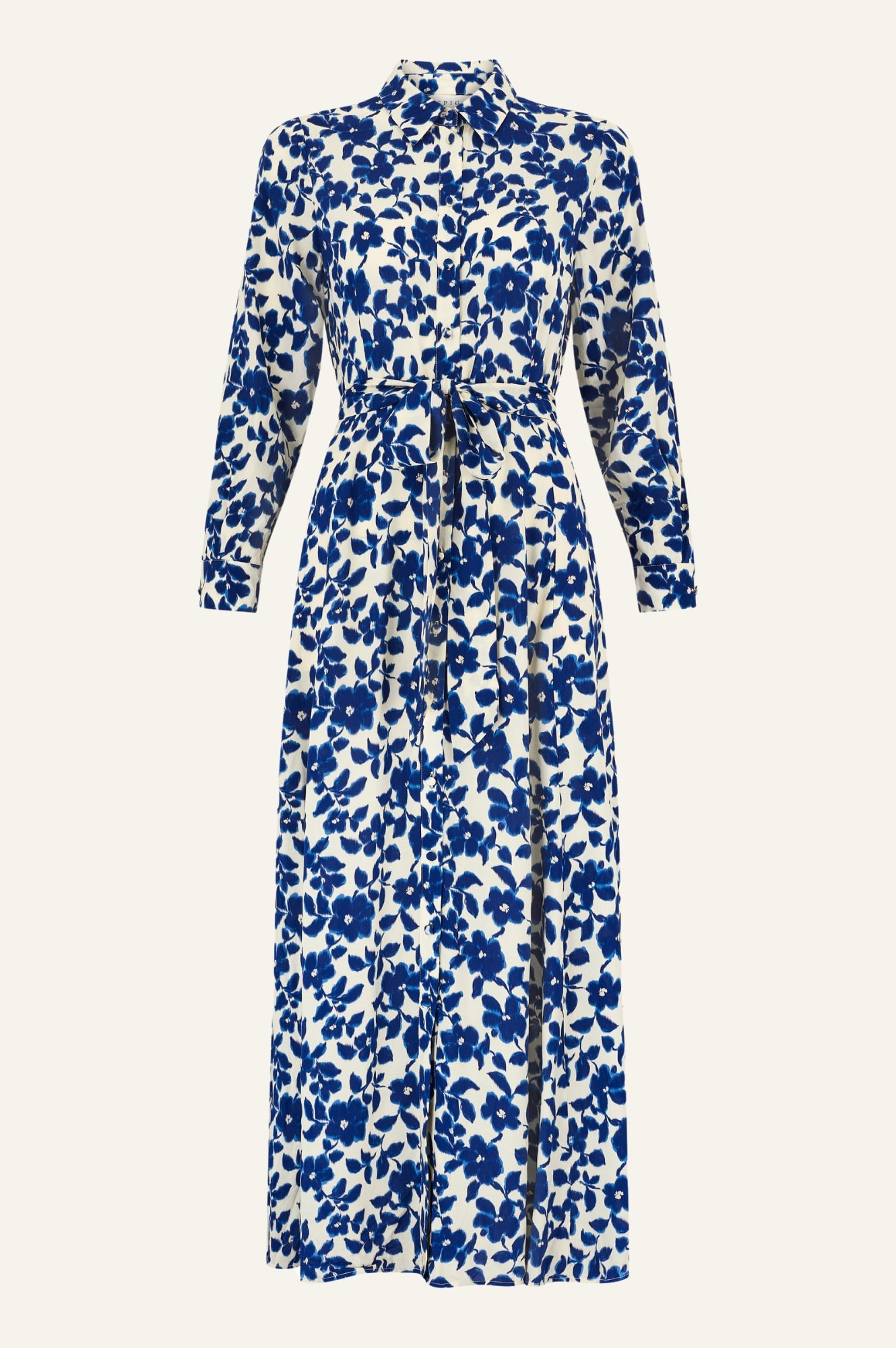 Eliza EcoVero™ Shirt Dress for Women - Blossom Cream & Navy Blue | Sustainable Viscose Blend | Casual Office Wear & Spring Outfits
