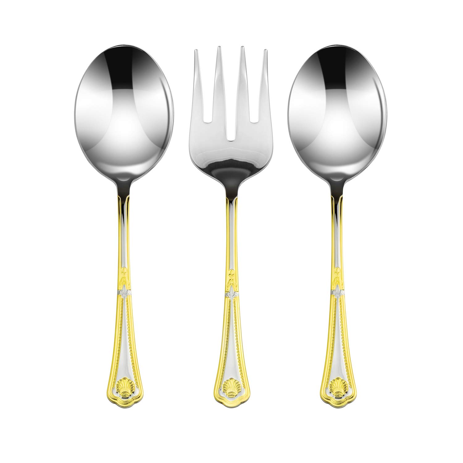 75-Piece 'Seashell' Luxury 18/10 Stainless Steel Flatware Set - 24K Gold-Plated Cutlery & Hostess Serving Set in Cherry Wood Case, Service for 12 - Perfect for Dinner Parties, Weddings & Upscale Dining