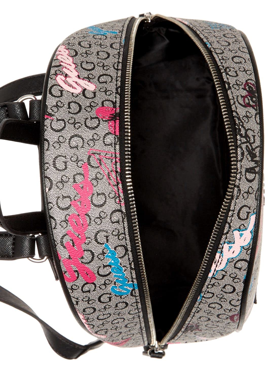 GUESS Women's Stanzler Black Logo Graphic Graffiti Print Backpack - Stylish Laptop Backpack for College, Work & Travel