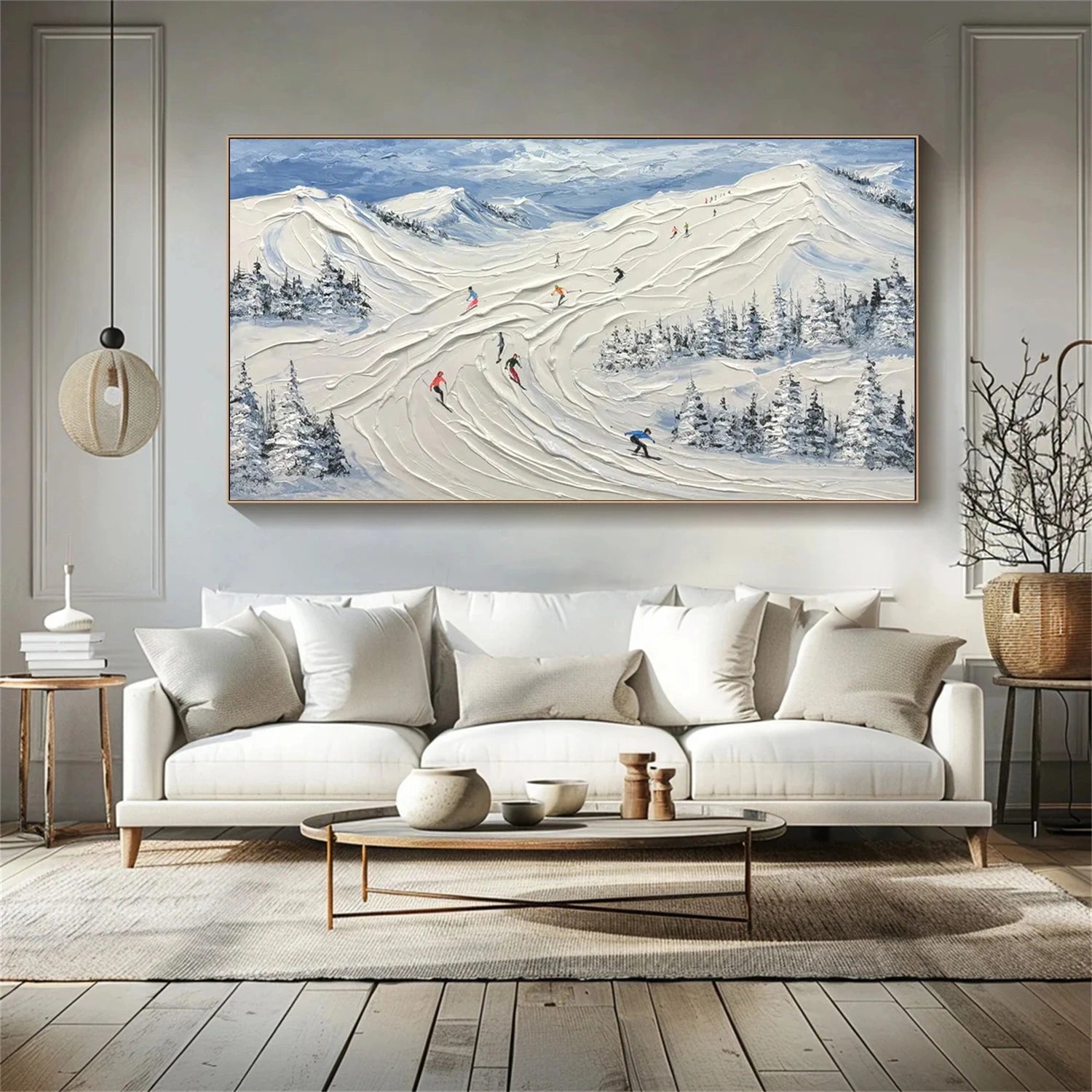 SP039 Textured Canvas Painting - Skiing Sport Art Wall Decor for Living Room, Bedroom & Office | Winter Sports Theme Home Decor