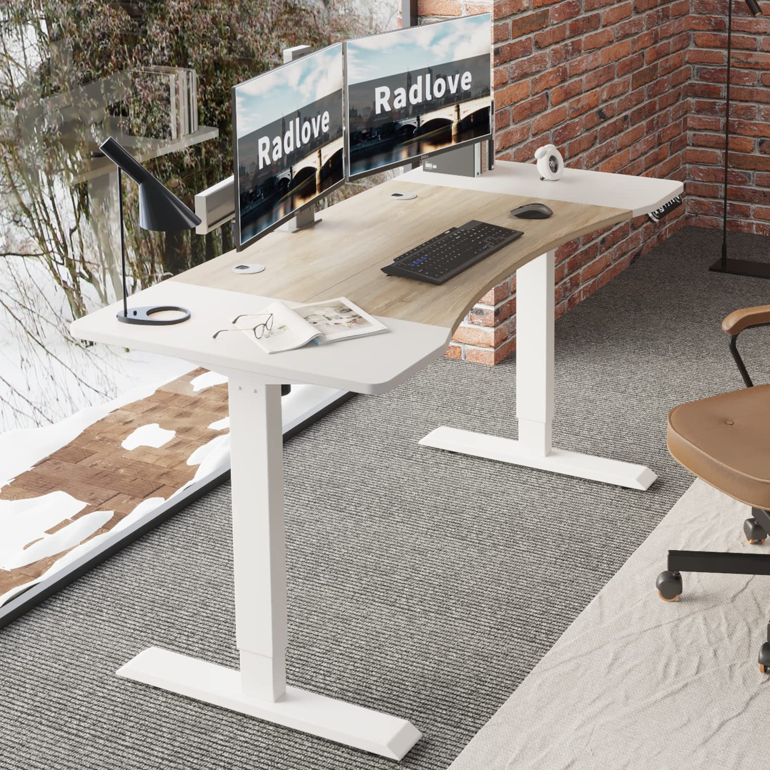 Dual Motor Electric Standing Desk 63 x 30 Inches - Height Adjustable Sit Stand Desk for Home Office with Splice Board, 265 lb Weight Capacity (White Frame & Top) - Perfect for Ergonomic Workspace & Small Office Setup