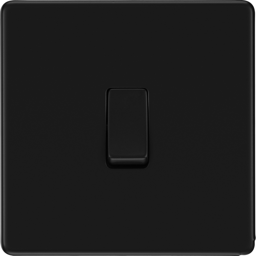 BG Flatplate Screwless Matt Black 1 Gang 2 Way Light Switch FFB12 - Modern Electrical Switch for Home, Office & Commercial Use