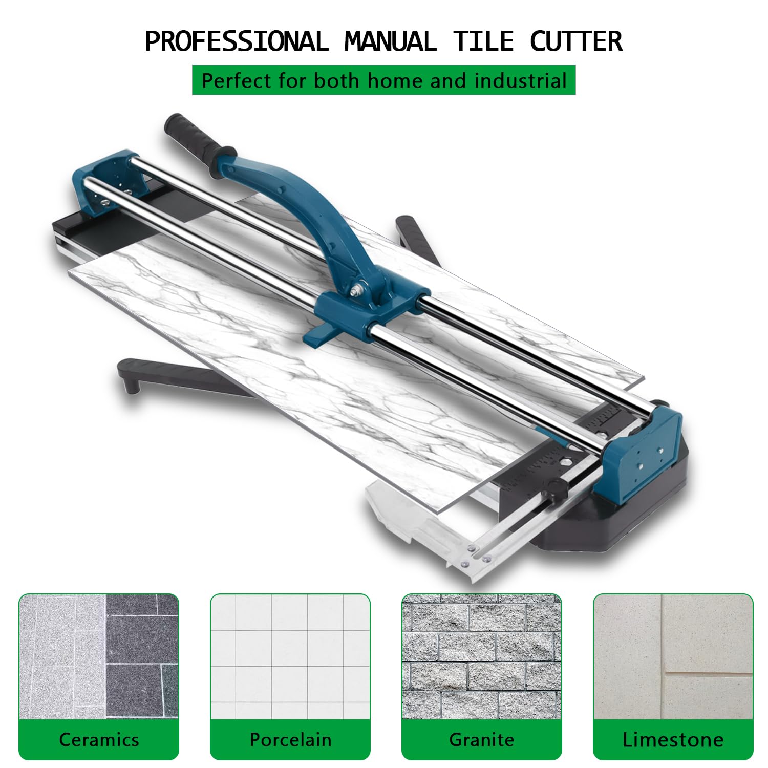 48-Inch Manual Tile Cutter with Laser Guide - Tungsten Carbide Wheel for Porcelain & Ceramic Tiles - Heavy Duty All-Steel Construction - Perfect for Home Renovation, Bathroom Remodeling & DIY Floor Tile Projects