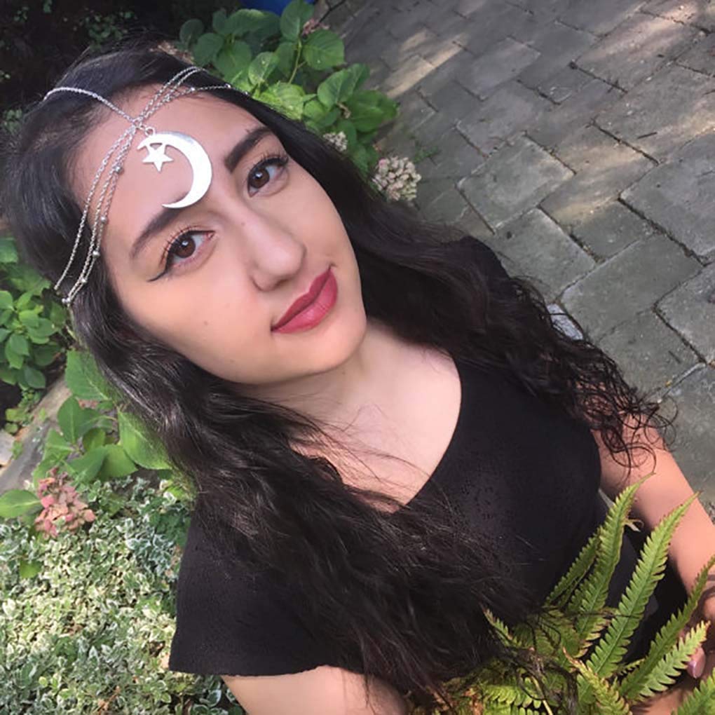 Boho Moon Star Pendant Hair Chain Jewelry - Silver Headpiece for Women | Wedding Hair Accessories, Festival Head Chain, Bridal Hair Decor, Hippie Headband for Concerts & Special Occasions