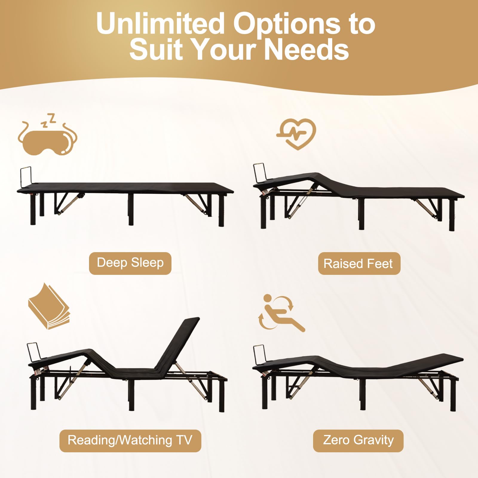 Twin XL Adjustable Bed Frame with Remote Control - Electric Zero Gravity Bed with Head & Foot Incline, Ultra Quiet Motor, Anti-Snore Feature, 3-Minute Easy Assembly - Perfect for Home, Office, and Guest Room Comfort