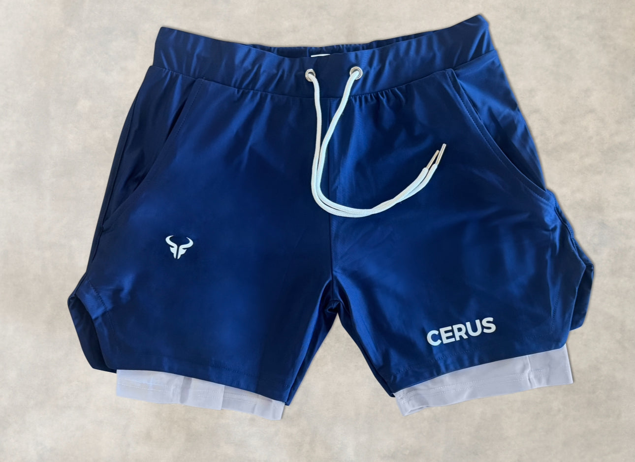 Cerus Navy Janus 2-in-1 Running Shorts with Built-in Liner - Men's Athletic Workout Gym Shorts for Jogging, Training & Outdoor Activities