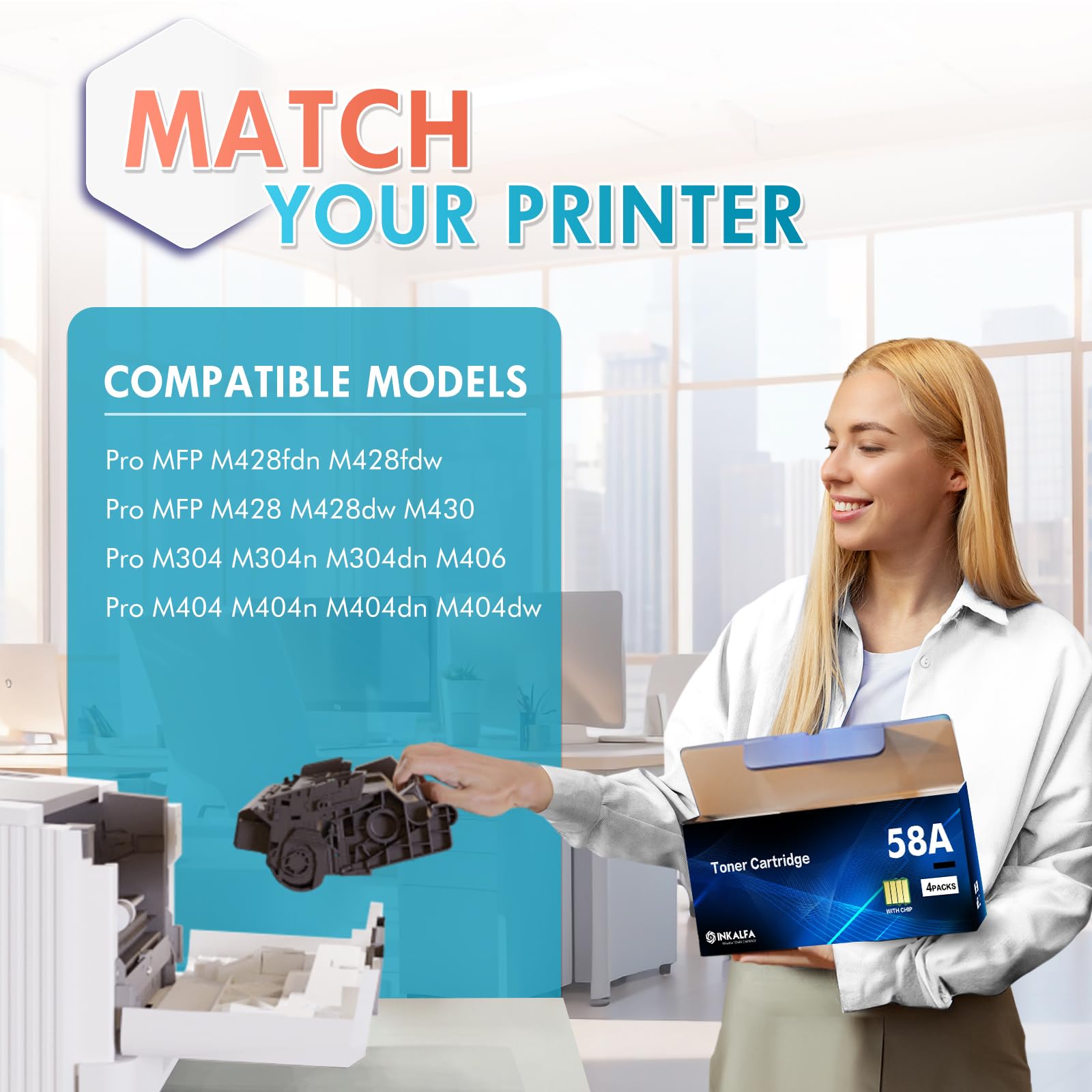 HP 58A CF258A Toner Cartridge (4 Pack) - Compatible with HP LaserJet M428fdw, M404n & More - High-Yield Black Replacement for CF258A/CF258X/58X - Includes Smart Chip - Perfect for Office Printing & High-Volume Documents