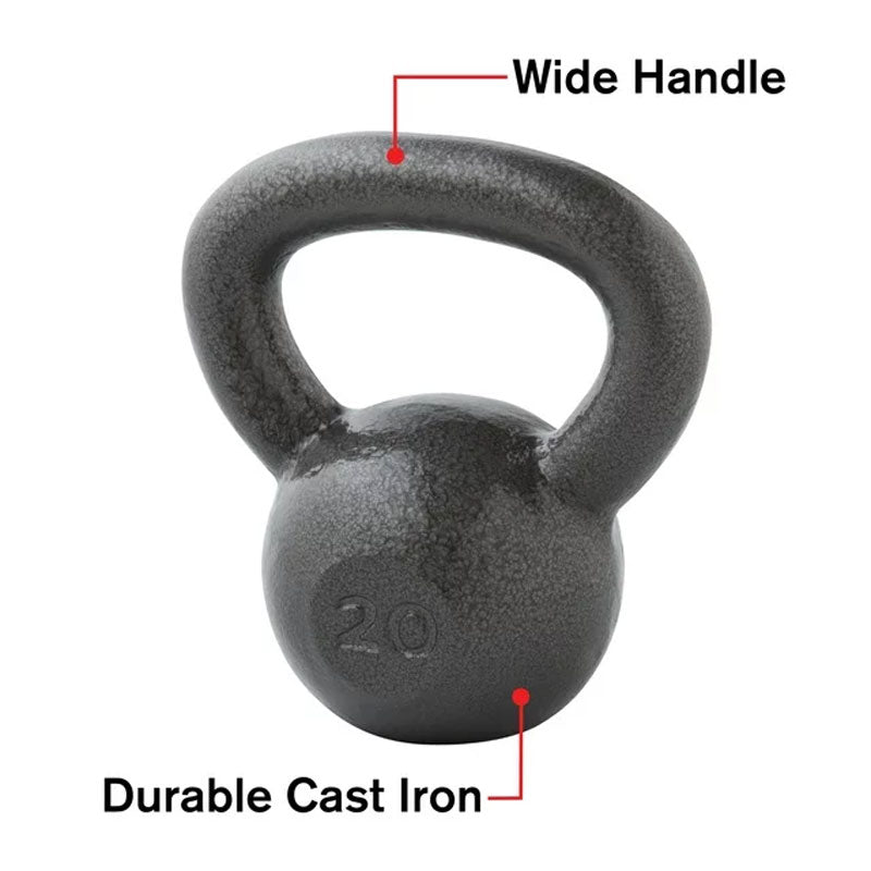 20lb Cast Iron Kettlebell with Hammertone Finish - Weider Premium Home Gym Equipment for Strength Training, CrossFit & Full-Body Workouts