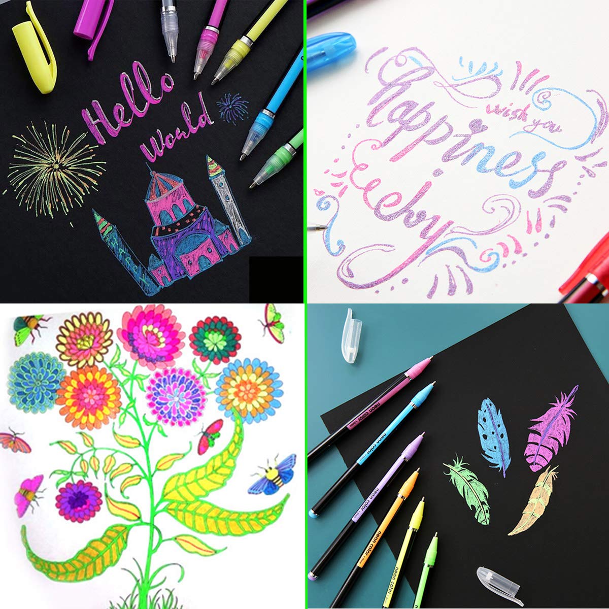 48 Pack Color Gel Ink Pens Set - 1.0mm Fine Tip, Glitter & Neon Gel Pens for Coloring Books, Scrapbooking, Drawing, Doodling, Manga Art - Perfect for Kids & Adults (School, Office, Home, DIY Crafts)