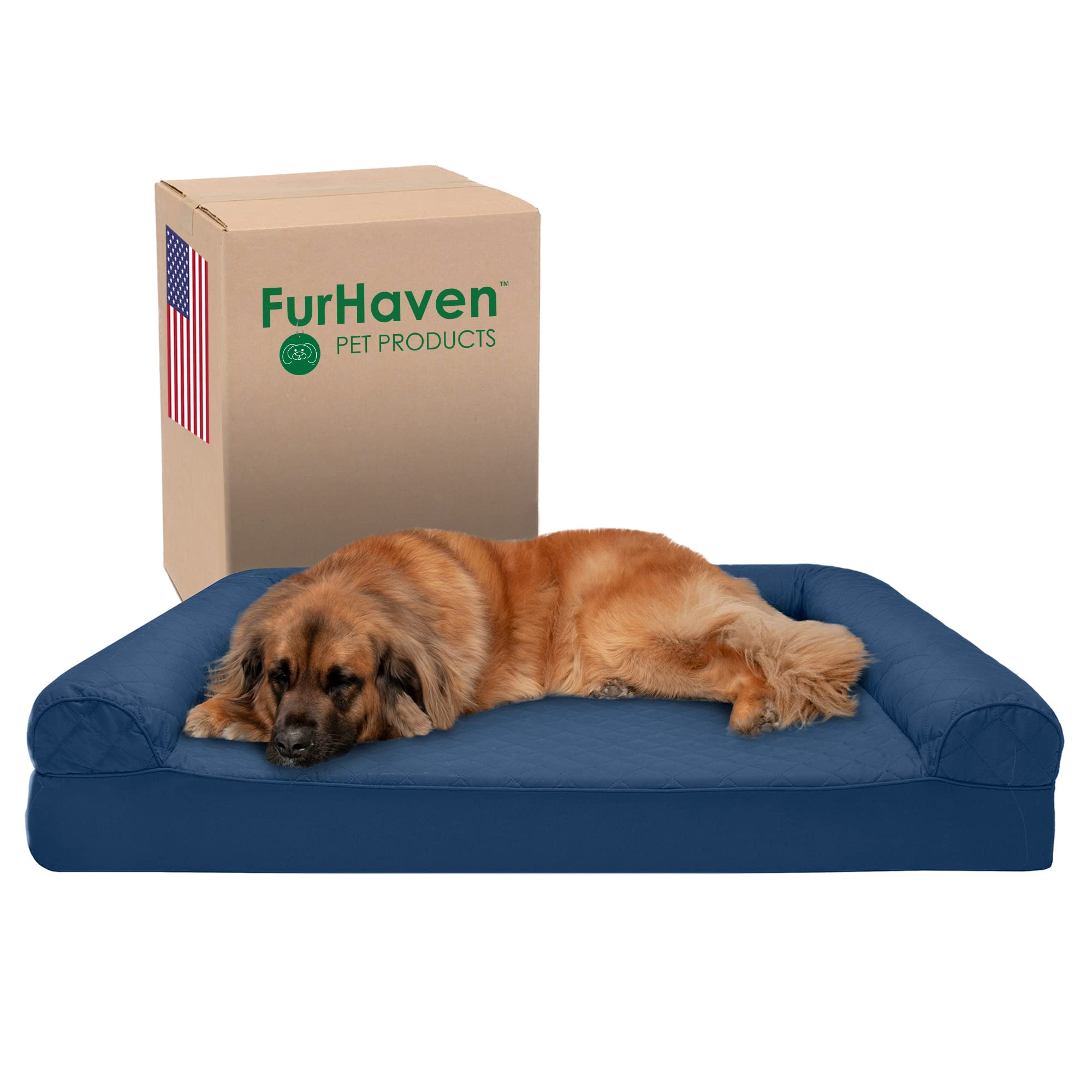 **Furhaven Orthopedic Memory Foam Dog Bed for Large Dogs up to 125 lbs - Removable Bolsters & Machine Washable Cover - Quilted Sofa Design in Navy Blue - Jumbo Plus/XXL Size - Perfect for Living Room, Bedroom & Pet-Friendly Spaces**