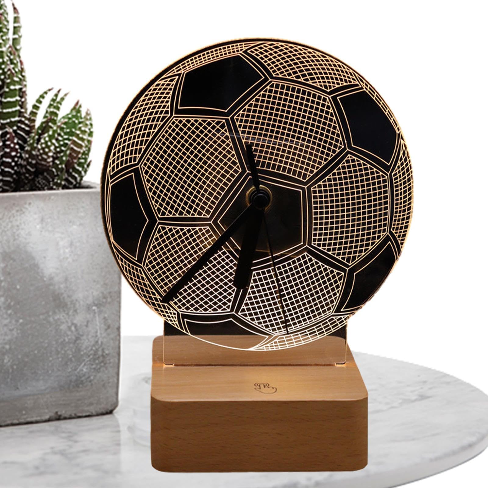 Soccer Desk Lamp with Wooden Base - Touch Control Acrylic Football Night Light for Boys Room Decor - Perfect Gift for Soccer Fans, Bedroom, Study & Game Room Lighting