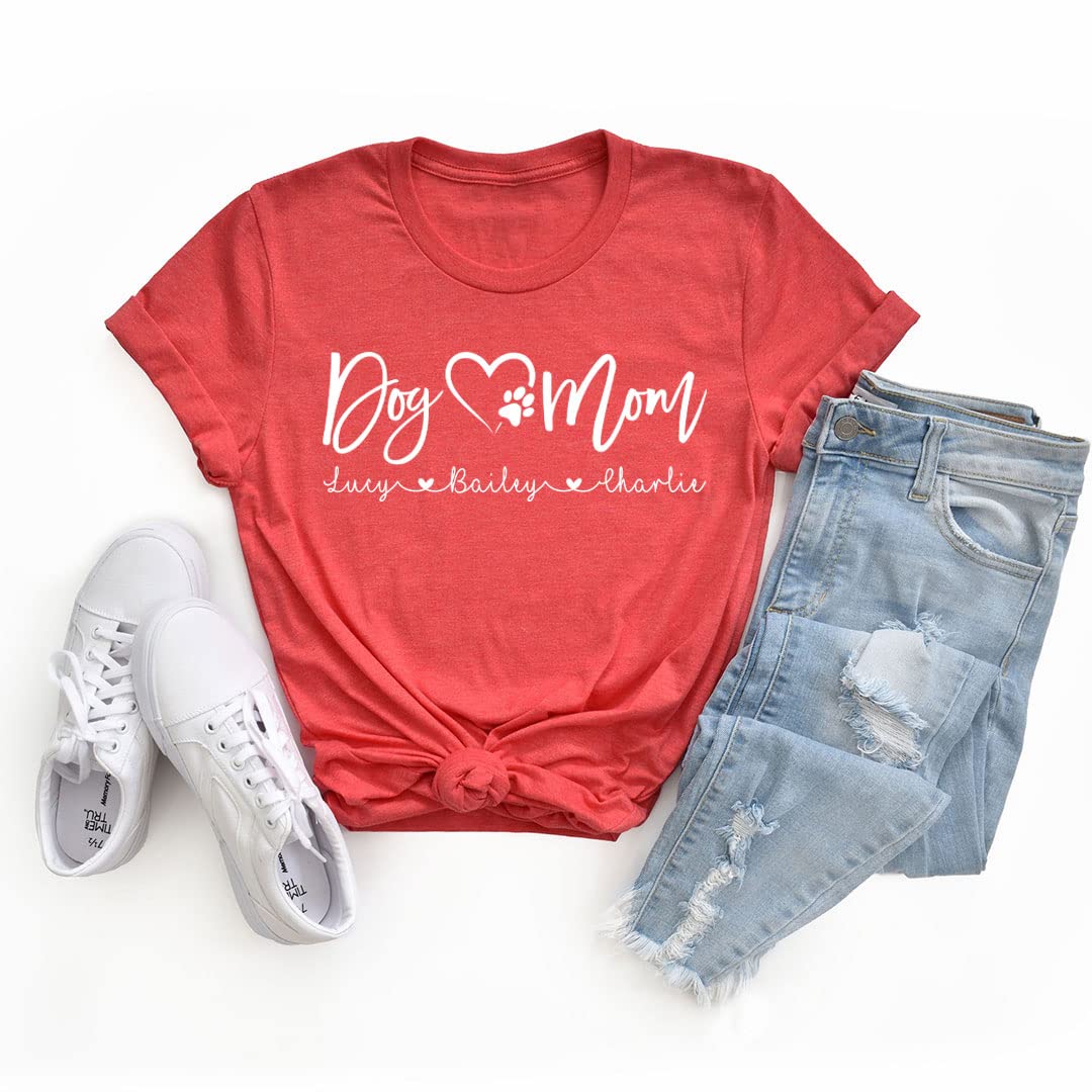 Personalized Dog Mom T-Shirt - Custom Name Funny Dog Lover Shirt for Women - Cute Gift Idea for Pet Owners - Perfect for Birthdays, Mother's Day & Dog Walks