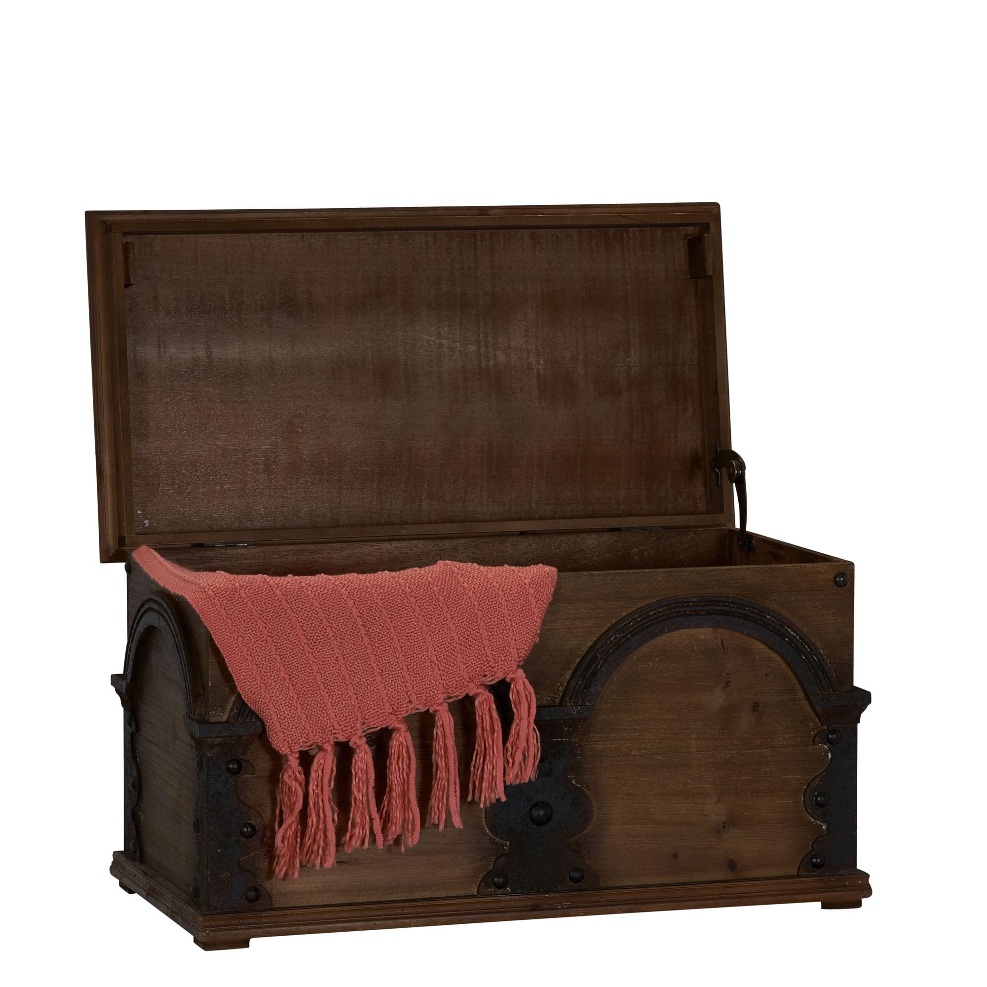 Large Brown Wooden Arch Trunk Storage Chest for Home Organization - Perfect for Bedroom, Living Room, or Entryway Storage